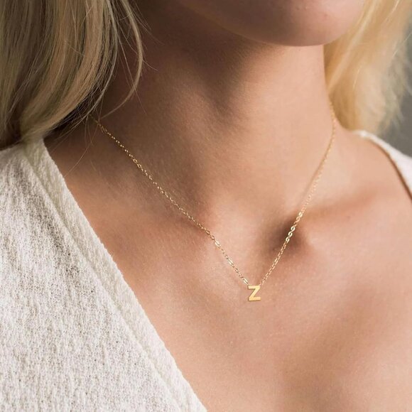 18K Gold Plated Stainless Steel Z Initial Necklace - Picture 1 of 10